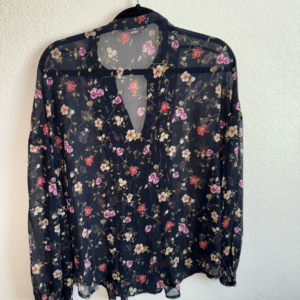 Guess Black Floral Sheer Blouse